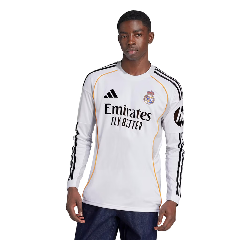 Camisa Real Madrid Home Manga Comprida 25/26 Torcedor Masculina Branca