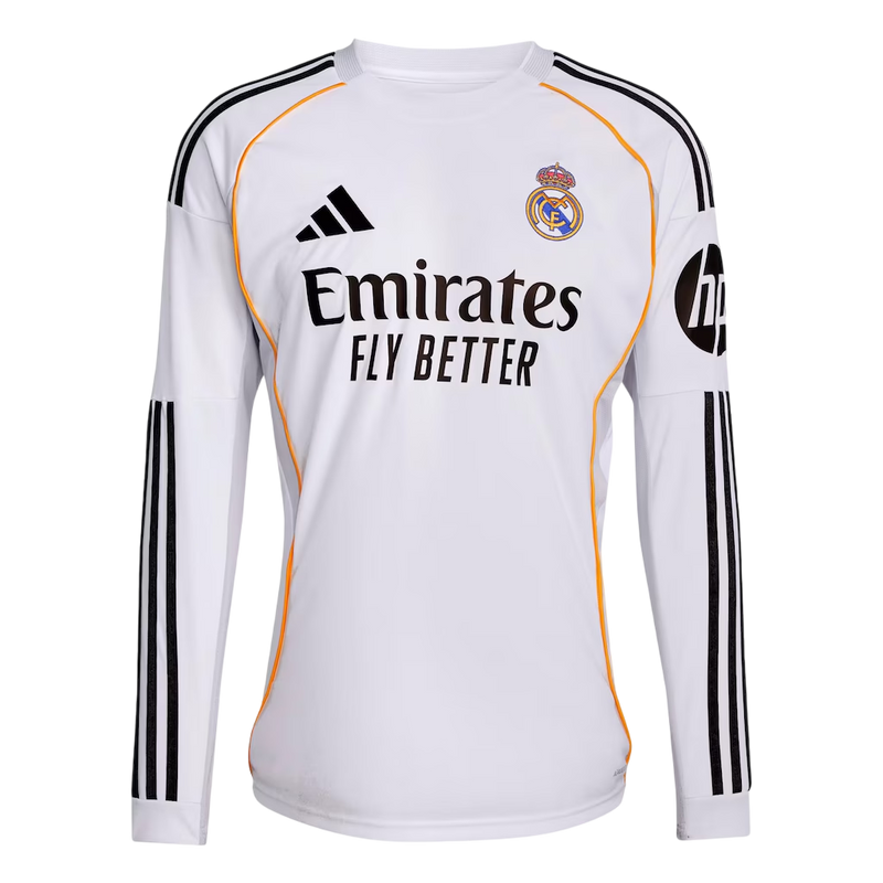 Camisa Real Madrid Home Manga Comprida 25/26 Torcedor Masculina Branca