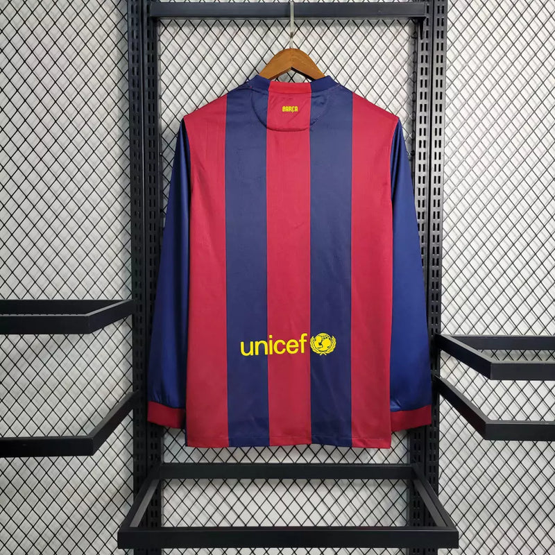 Camisa Retro Barcelona Manga Longa 2014/15 Torcedor Masculino Azul