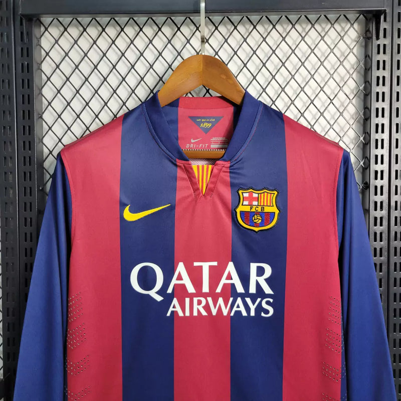 Camisa Retro Barcelona Manga Longa 2014/15 Torcedor Masculino Azul