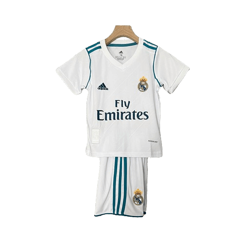Conjunto Retrô Infantil Real Madrid l 2017/18 Branco Modelo Torcedor