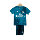 Conjunto Retrô Infantil Real Madrid ll 2017/18 Azul Modelo Torcedor