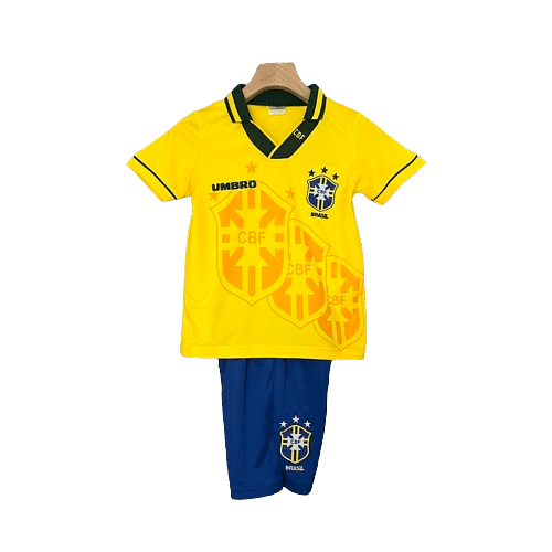 Conjunto Retrô Infantil Seleção Brasil l 1994 Amarelo Modelo Torcedor