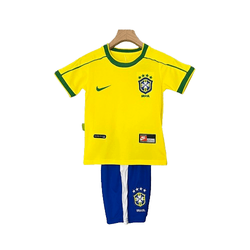 Conjunto Retrô Infantil Seleção Brasil l 1998 Amarelo Modelo Torcedor