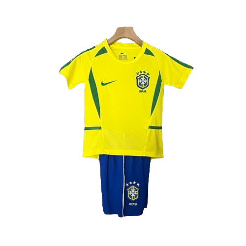 Conjunto Retrô Infantil Seleção Brasil l 2002 Amarelo Modelo Torcedor