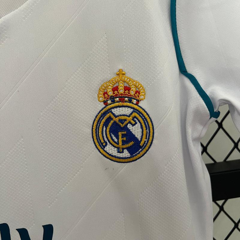 Conjunto Retrô Infantil Real Madrid l 2017/18 Branco Modelo Torcedor