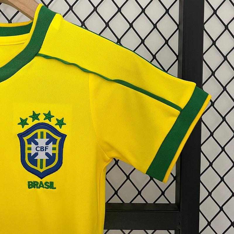 Conjunto Retrô Infantil Seleção Brasil l 1998 Amarelo Modelo Torcedor