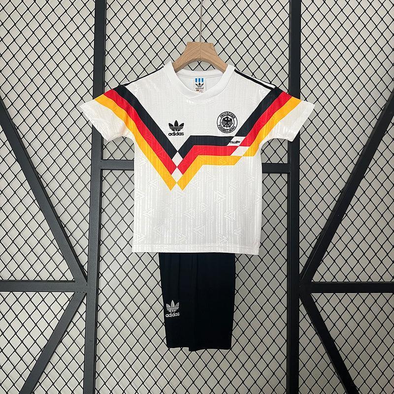 Conjunto Retrô Infantil Seleção Alemanha l 1990 Branco Modelo Torcedor