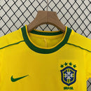 Conjunto Retrô Infantil Seleção Brasil l 1998 Amarelo Modelo Torcedor
