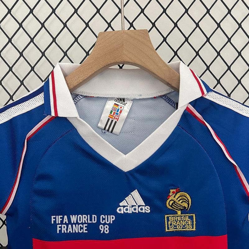 Conjunto Retrô Infantil Seleção França l 1998 Azul Modelo Torcedor
