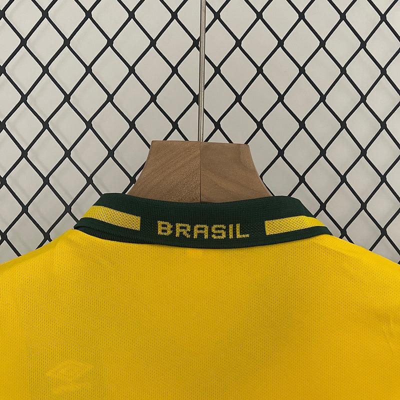 Conjunto Retrô Infantil Seleção Brasil l 1994 Amarelo Modelo Torcedor