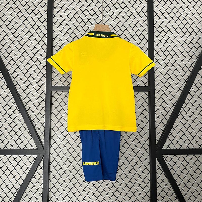 Conjunto Retrô Infantil Seleção Brasil l 1994 Amarelo Modelo Torcedor