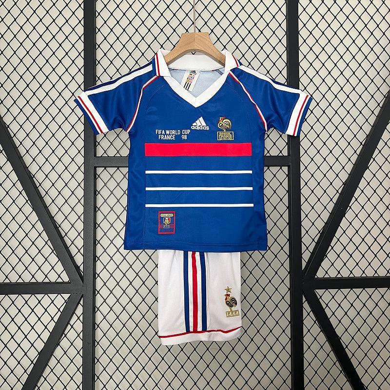 Conjunto Retrô Infantil Seleção França l 1998 Azul Modelo Torcedor
