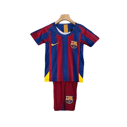 Conjunto Retrô Infantil Barcelona l 2005/06 Torcedor Grena