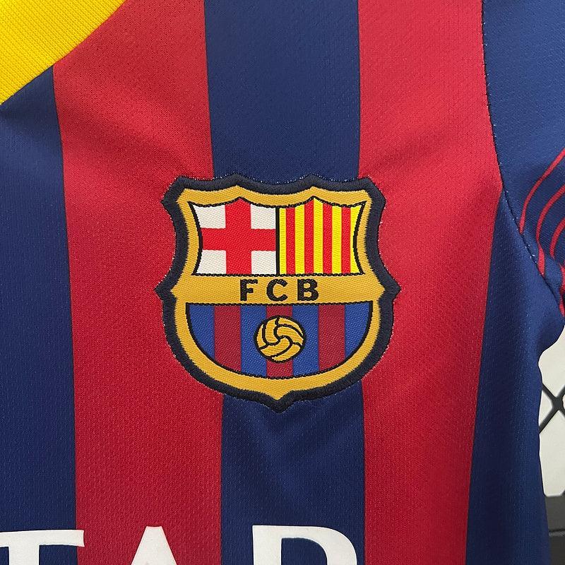Conjunto Retrô Infantil Barcelona l 2013/14 Torcedor Grena