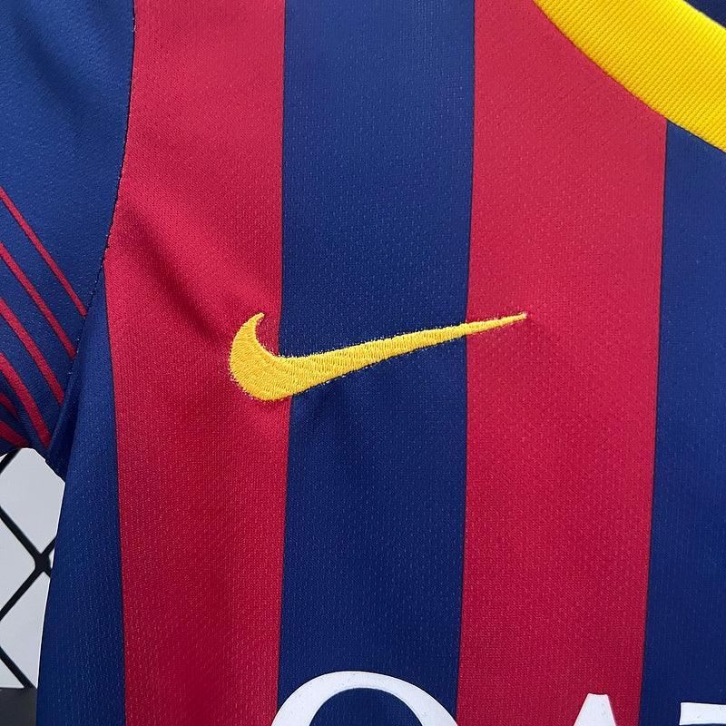 Conjunto Retrô Infantil Barcelona l 2013/14 Torcedor Grena
