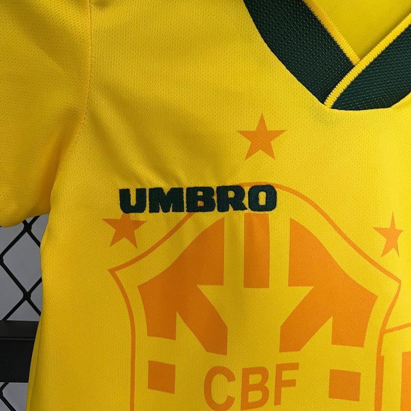Conjunto Retrô Infantil Seleção Brasil l 1994 Amarelo Modelo Torcedor
