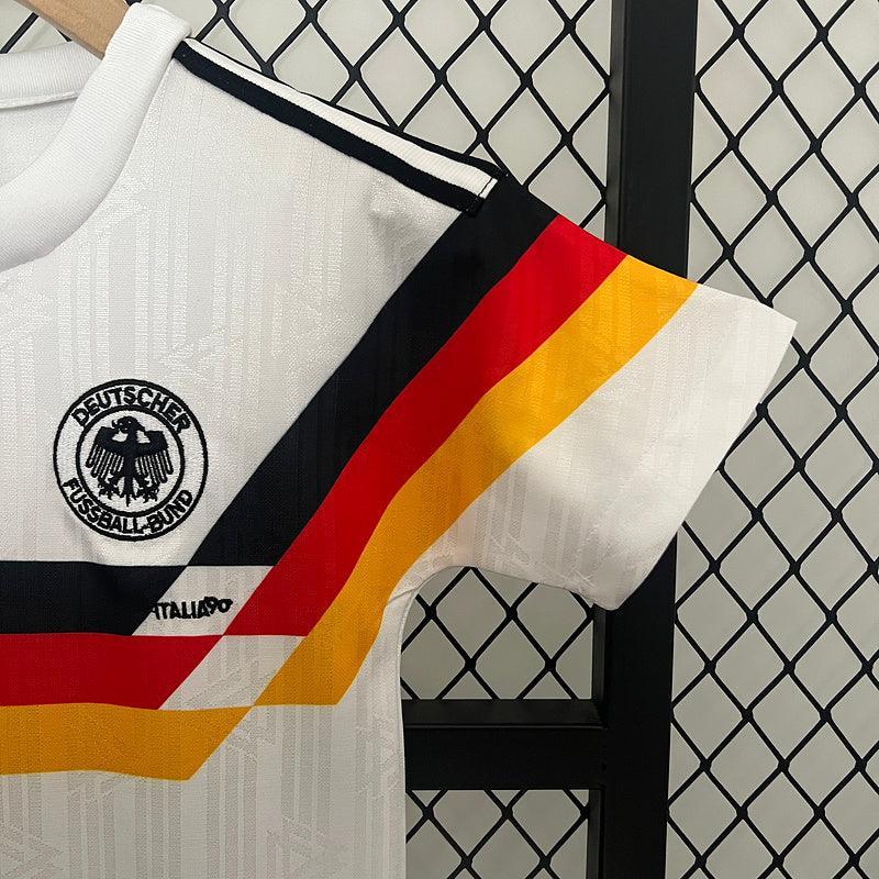 Conjunto Retrô Infantil Seleção Alemanha l 1990 Branco Modelo Torcedor