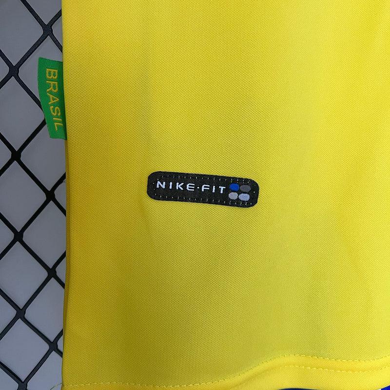 Conjunto Retrô Infantil Seleção Brasil l 1998 Amarelo Modelo Torcedor