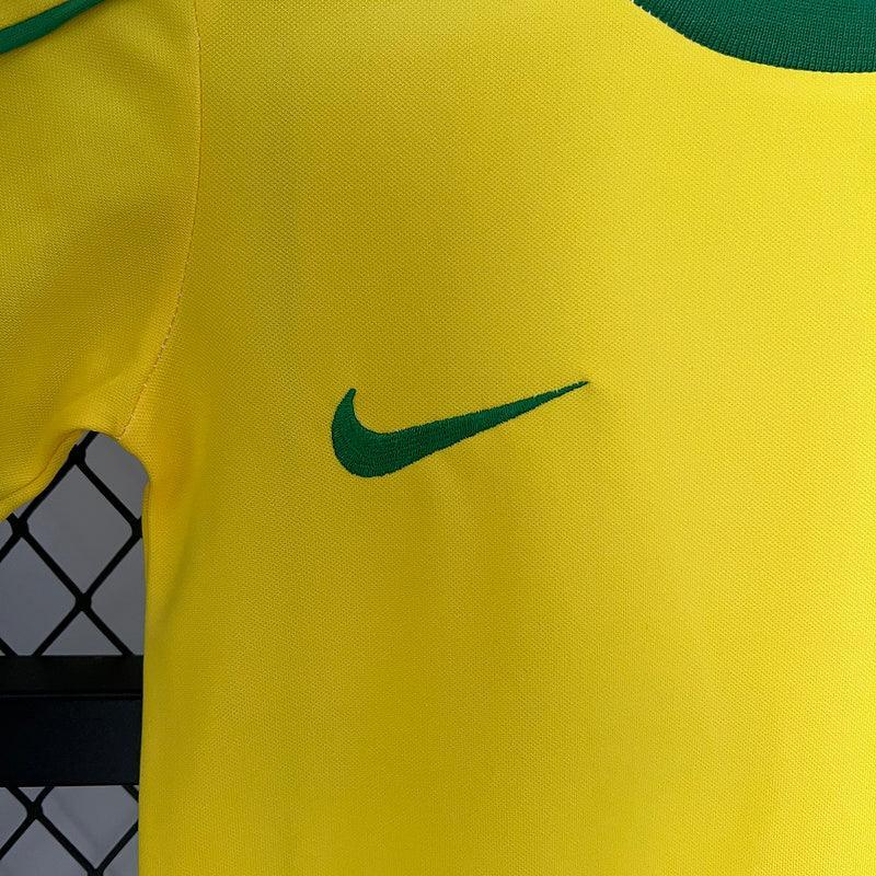 Conjunto Retrô Infantil Seleção Brasil l 1998 Amarelo Modelo Torcedor