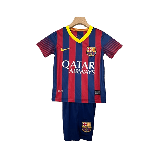 Conjunto Retrô Infantil Barcelona l 2013/14 Torcedor Grena