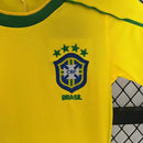 Conjunto Retrô Infantil Seleção Brasil l 1998 Amarelo Modelo Torcedor